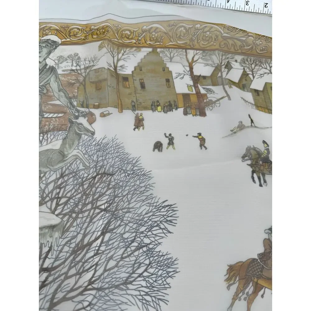 Hermes Extremely Rare 100% Silk Mirrored Image Hunt Scene Sheer Large Cape Shaw